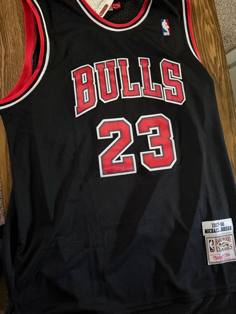 Mitchell & Ness Black Chicago Bulls #23 Jersey with Red & White Trim